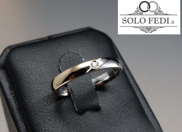 Fede SOTTILE in Oro bianco-rosa con DIAMANTE