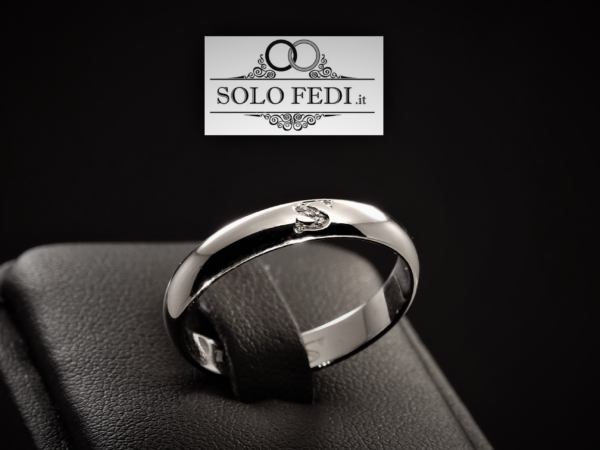 Polello - Fede classica con iniziale e Diamanti - Oro bianco - Solo Fedi Torino